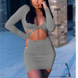 Sexy Bodycon Deep V Neck Long Sleeve Cut Out Club Mini Dress